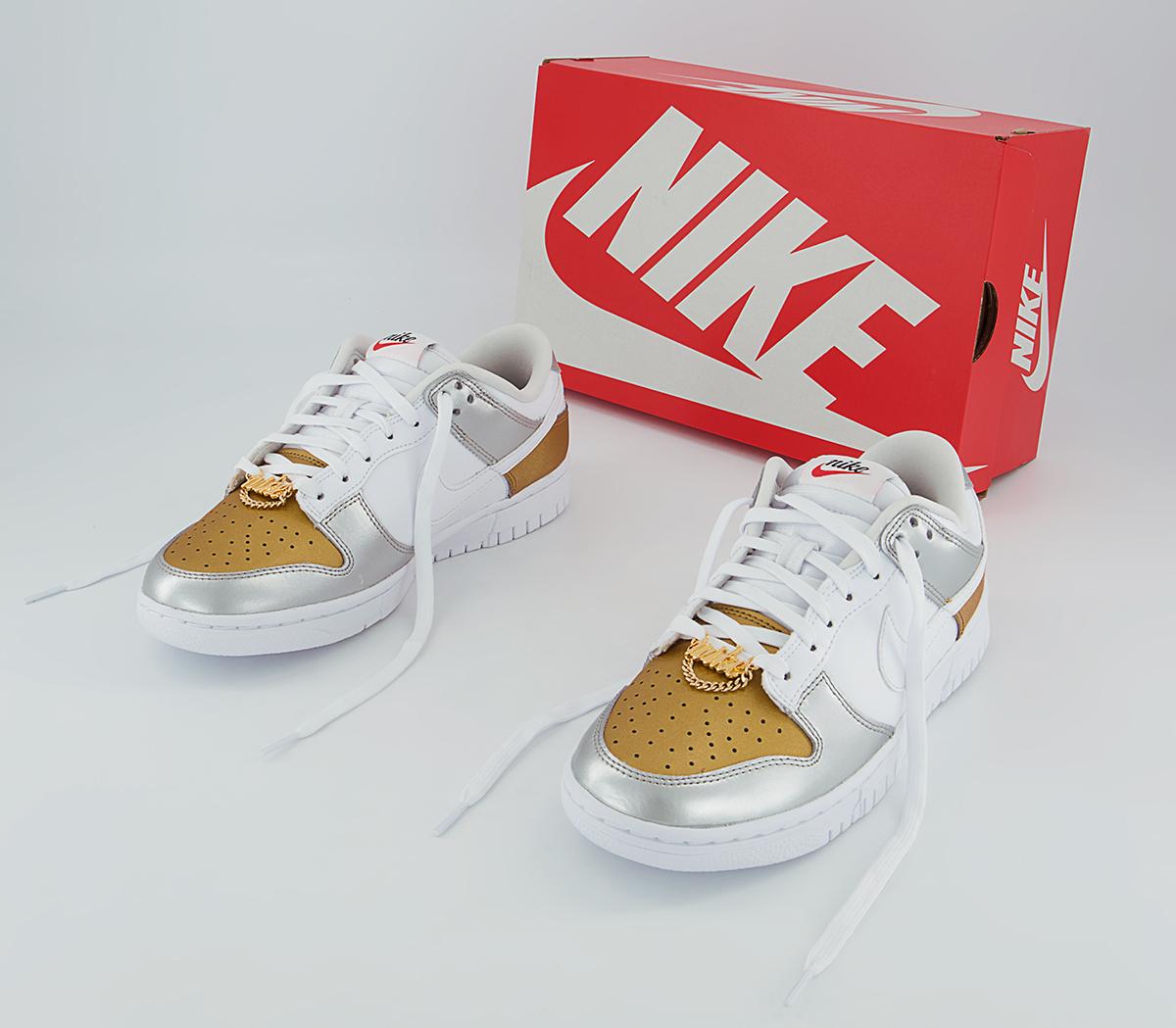 NikeDunk Low TrainersGold White Silver University Red