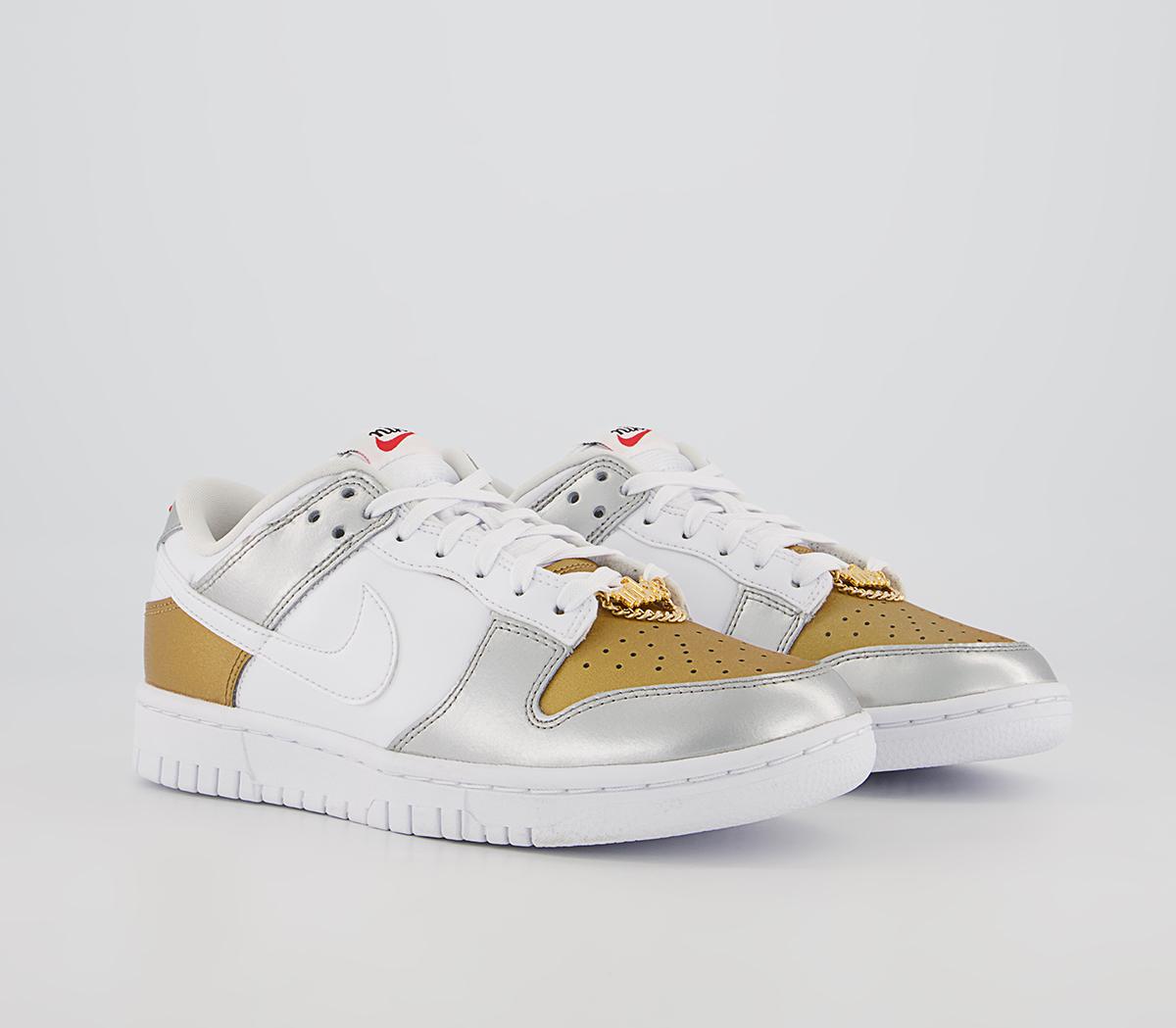 NikeDunk Low TrainersGold White Silver University Red