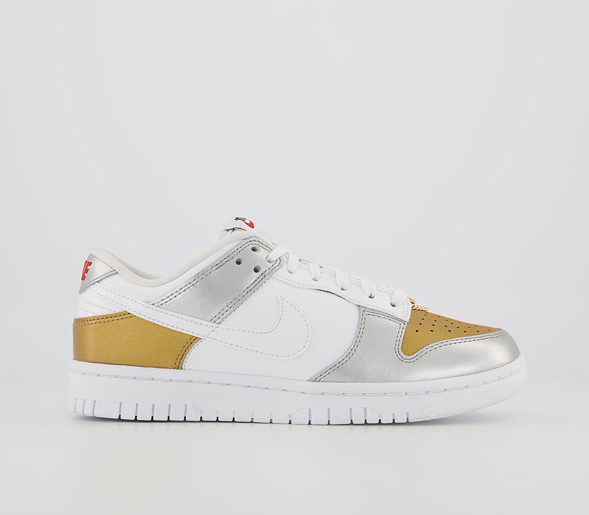 NikeDunk Low TrainersGold White Silver University Red