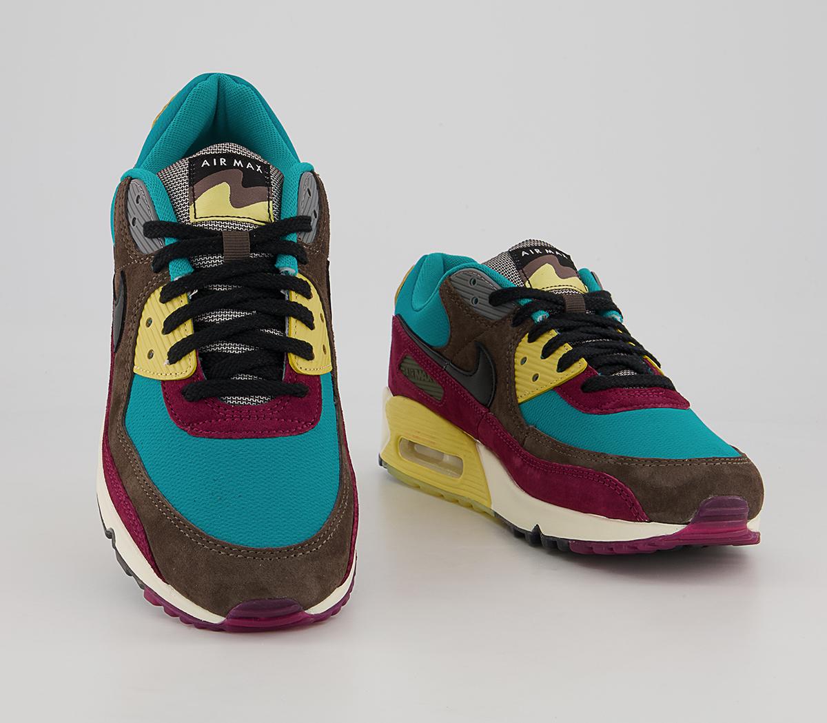 Nike Air Max 90 Trainers Ridgerock Black Turbo Green Saturn Gold