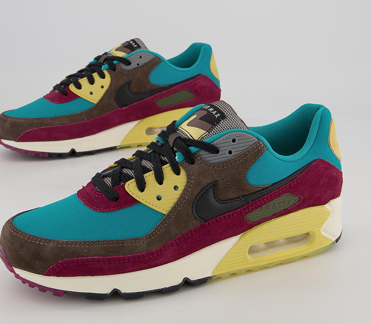 Nike Air Max 90 Trainers Ridgerock Black Turbo Green Saturn Gold