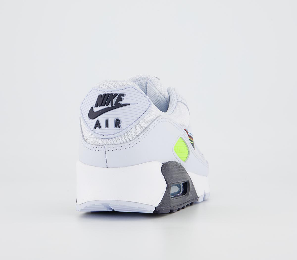 Nike Air Max 90 Trainers Nike Air Max 90 Trainers White Blackened Blue Volt Football Grey