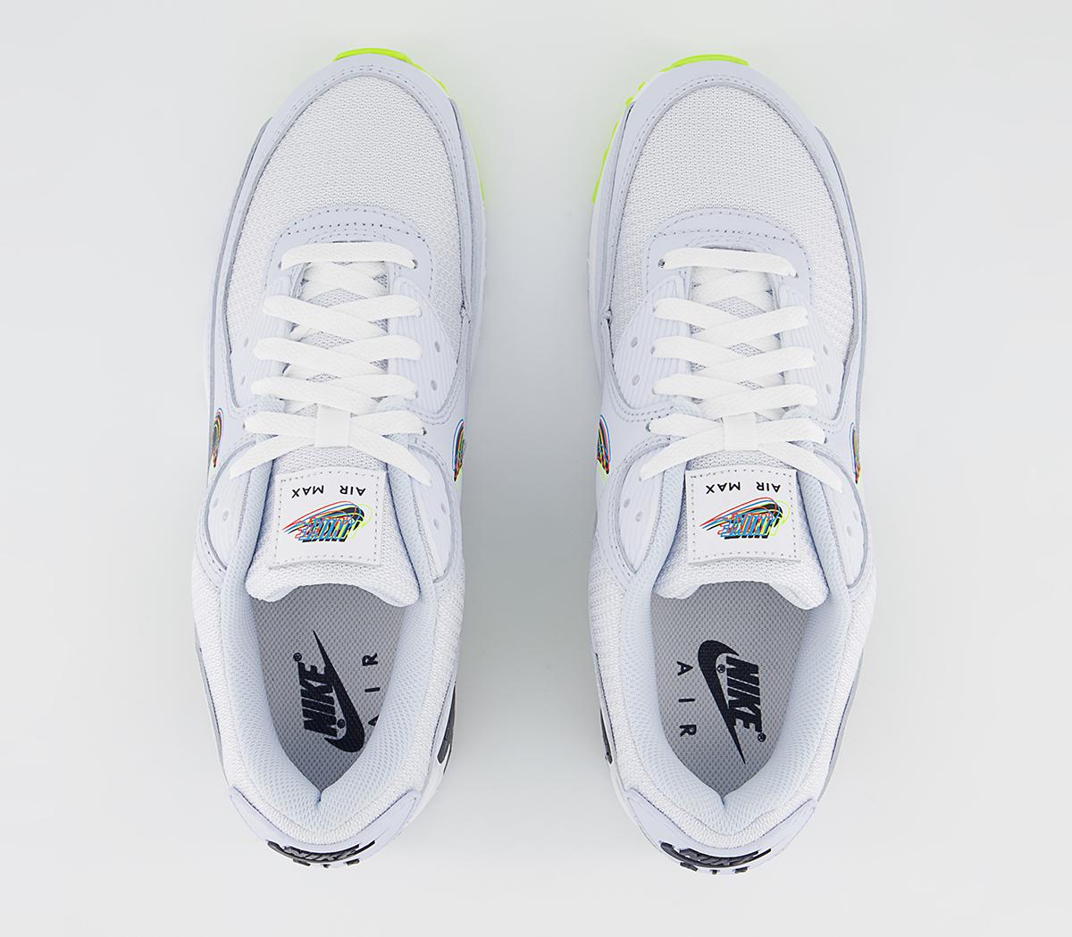 Nike Air Max 90 Trainers Nike Air Max 90 Trainers White Blackened Blue Volt Football Grey