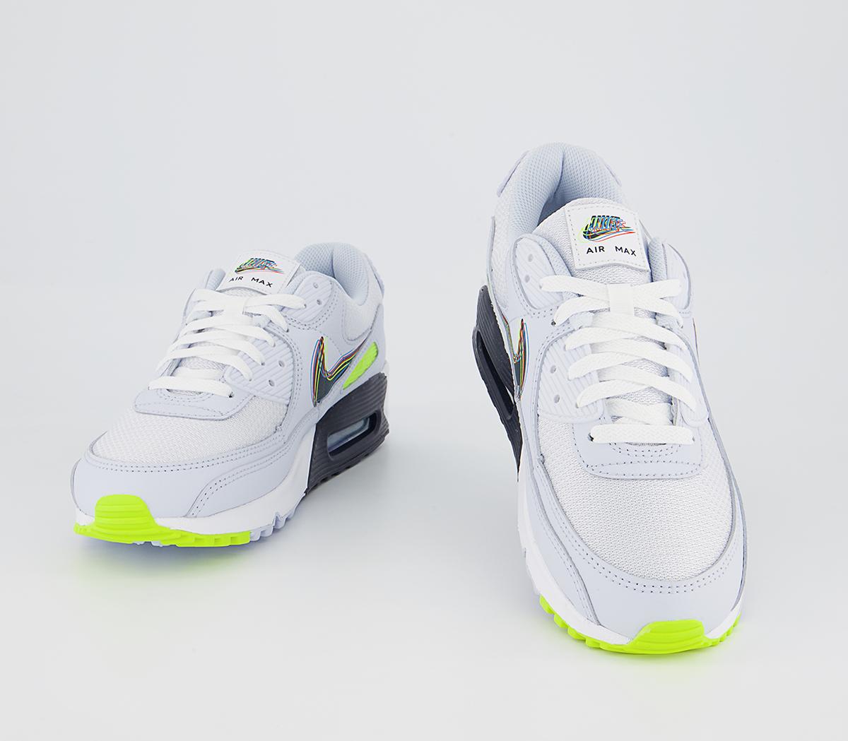 Nike Air Max 90 Trainers Nike Air Max 90 Trainers White Blackened Blue Volt Football Grey