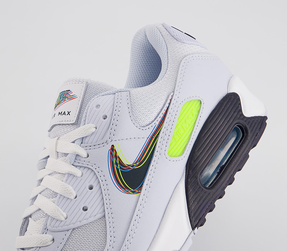 Nike Air Max 90 Trainers Nike Air Max 90 Trainers White Blackened Blue Volt Football Grey