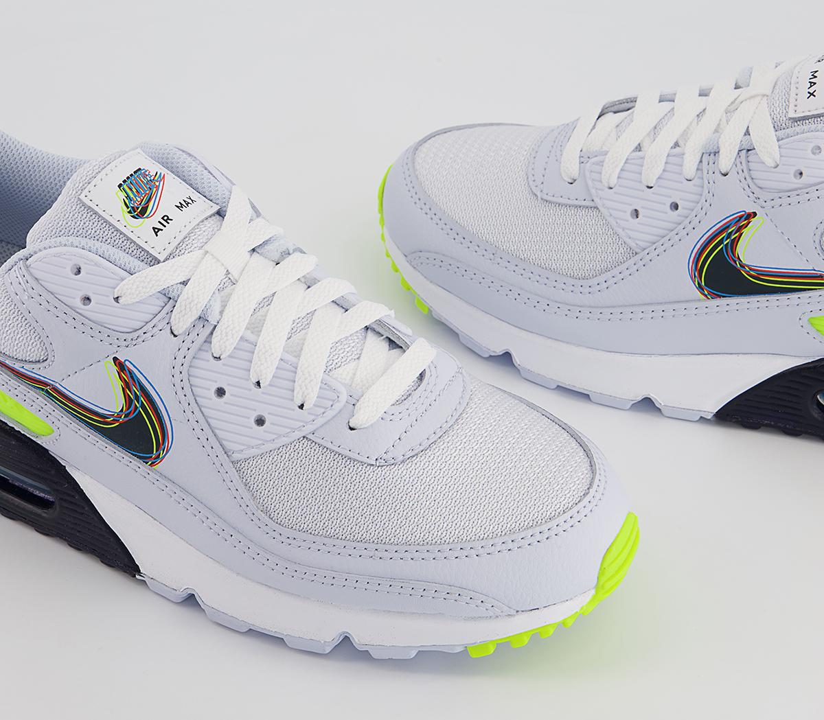 Nike Air Max 90 Trainers Nike Air Max 90 Trainers White Blackened Blue Volt Football Grey