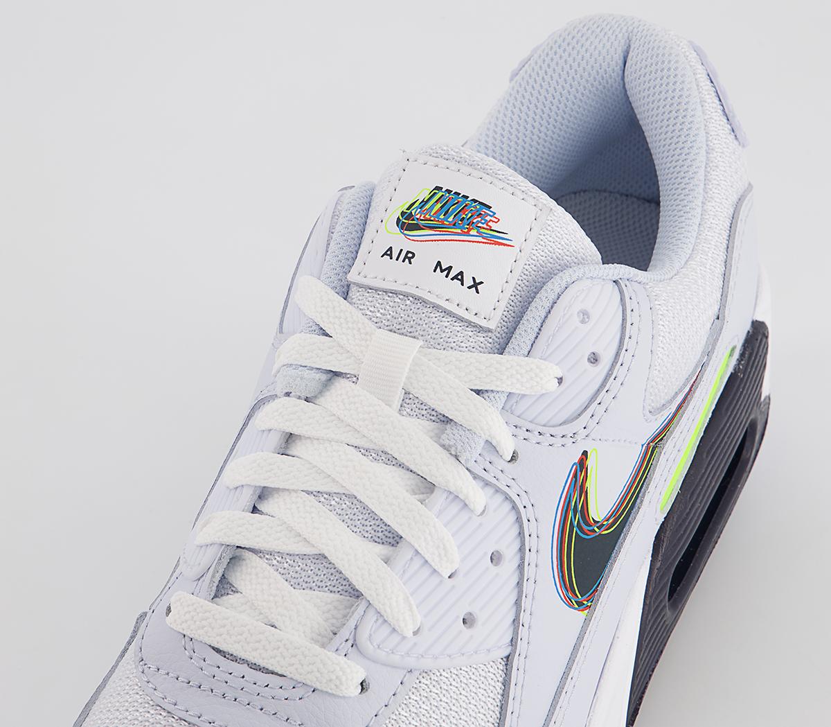 Nike Air Max 90 Trainers Nike Air Max 90 Trainers White Blackened Blue Volt Football Grey