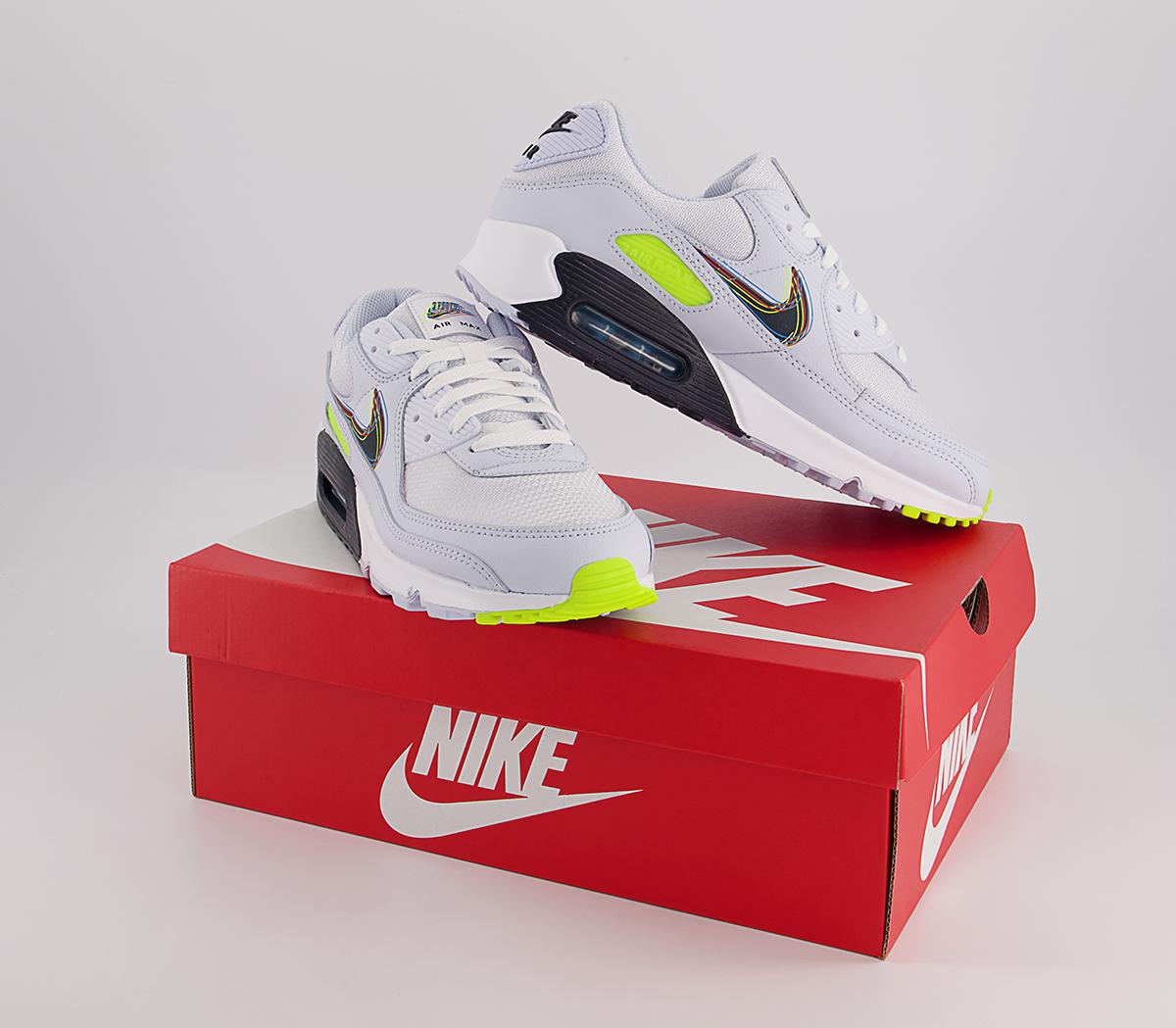 Nike Air Max 90 Trainers Nike Air Max 90 Trainers White Blackened Blue Volt Football Grey