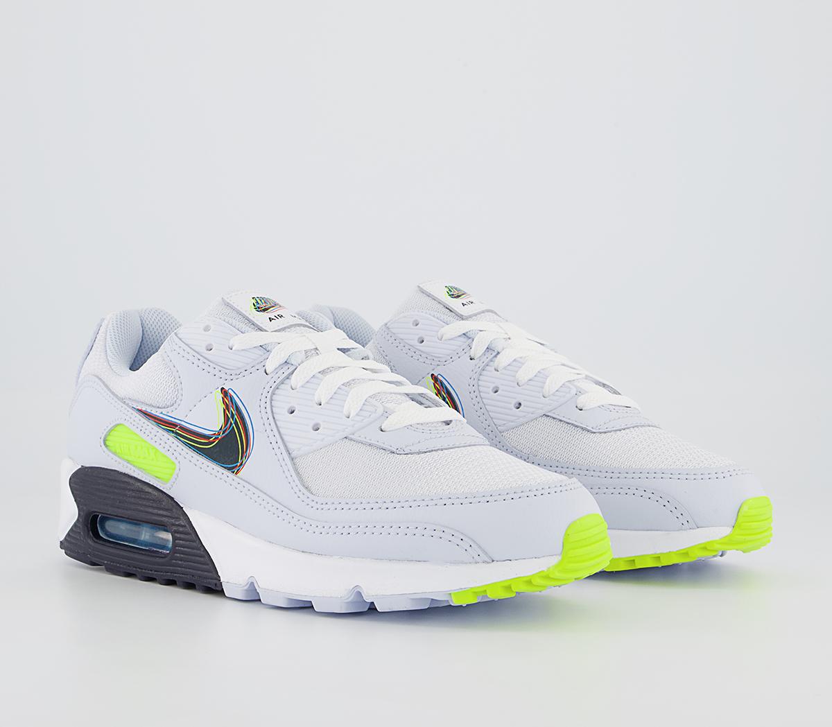 Nike Air Max 90 Trainers Nike Air Max 90 Trainers White Blackened Blue Volt Football Grey
