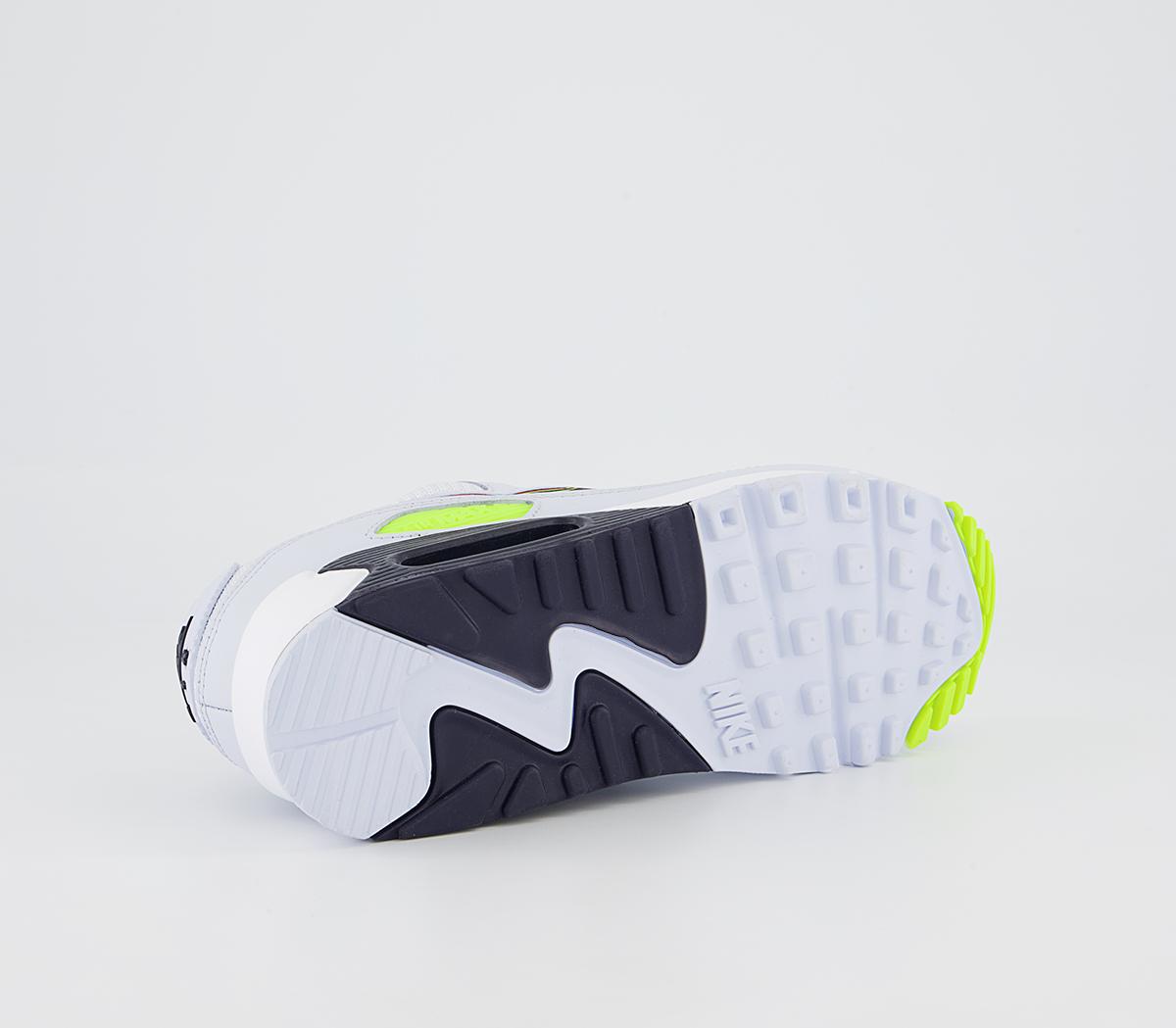 Nike Air Max 90 Trainers Nike Air Max 90 Trainers White Blackened Blue Volt Football Grey