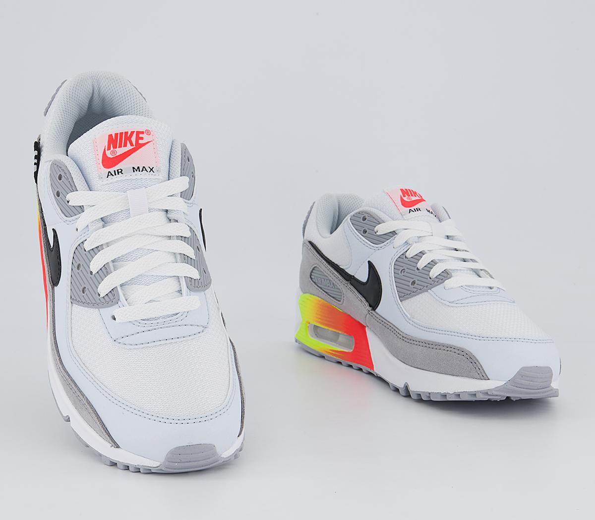 Nike Air Max 90 Trainers Nike Air Max 90 Trainers Wolf Grey Crimson Volt Blue Crystal