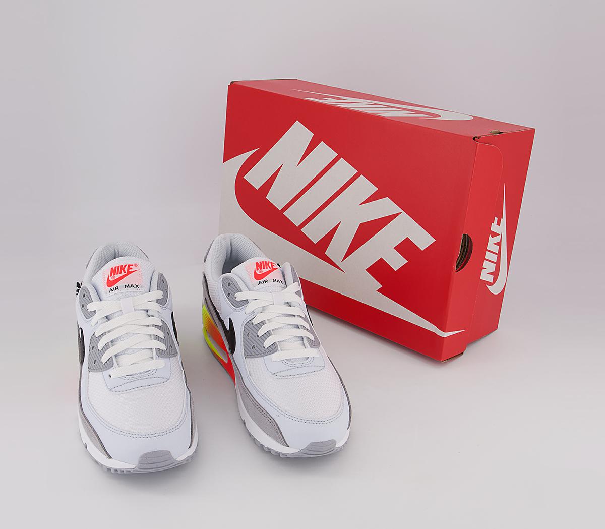 Nike Air Max 90 Trainers Nike Air Max 90 Trainers Wolf Grey Crimson Volt Blue Crystal