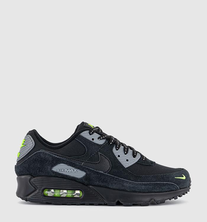 Nike Air Max 90 Trainers Black Black Volt Cool Grey