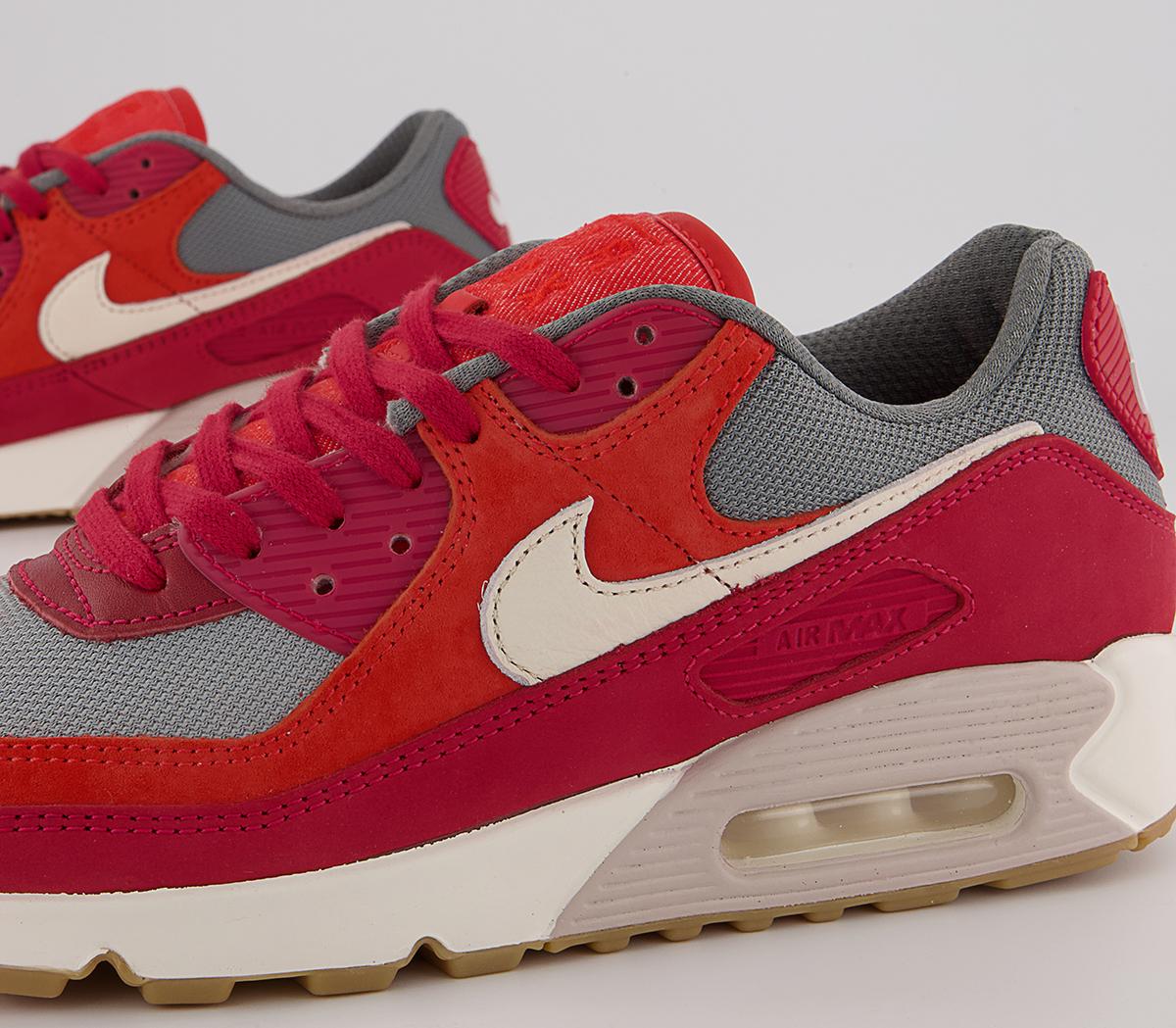 Nike Air Max 90 Trainers Nike Air Max 90 Trainers Gym Red Pale Ivory Habanero Red Smoke Grey Particl