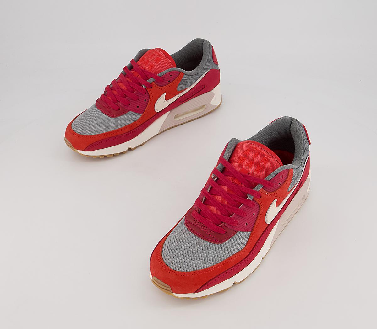 Nike Air Max 90 Trainers Nike Air Max 90 Trainers Gym Red Pale Ivory Habanero Red Smoke Grey Particl