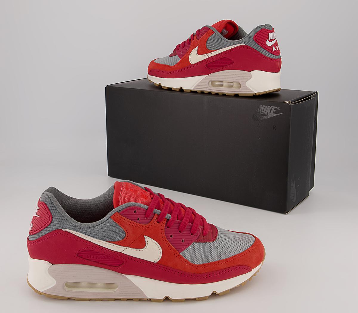Nike Air Max 90 Trainers Nike Air Max 90 Trainers Gym Red Pale Ivory Habanero Red Smoke Grey Particl