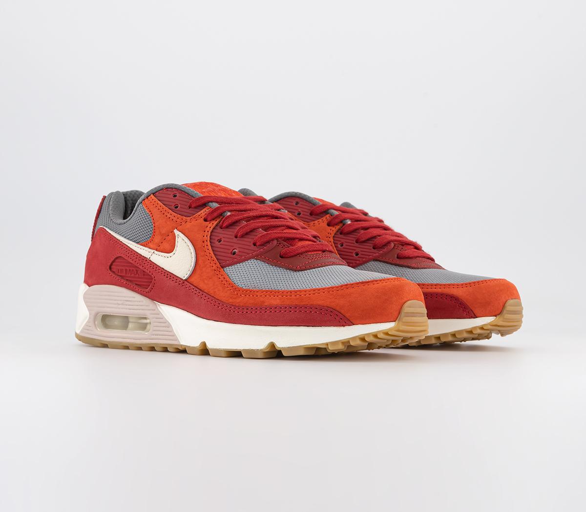 Nike Air Max 90 Trainers Nike Air Max 90 Trainers Gym Red Pale Ivory Habanero Red Smoke Grey Particl