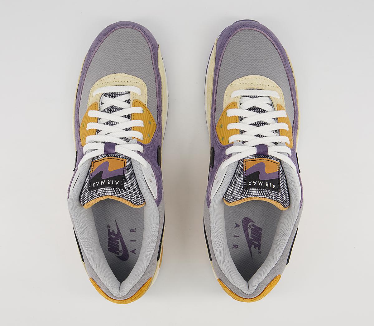 Nike Air Max 90 Trainers Nike Air Max 90 Trainers Court Purple Black Lemon Drop Wolf Grey Bucktan Gy