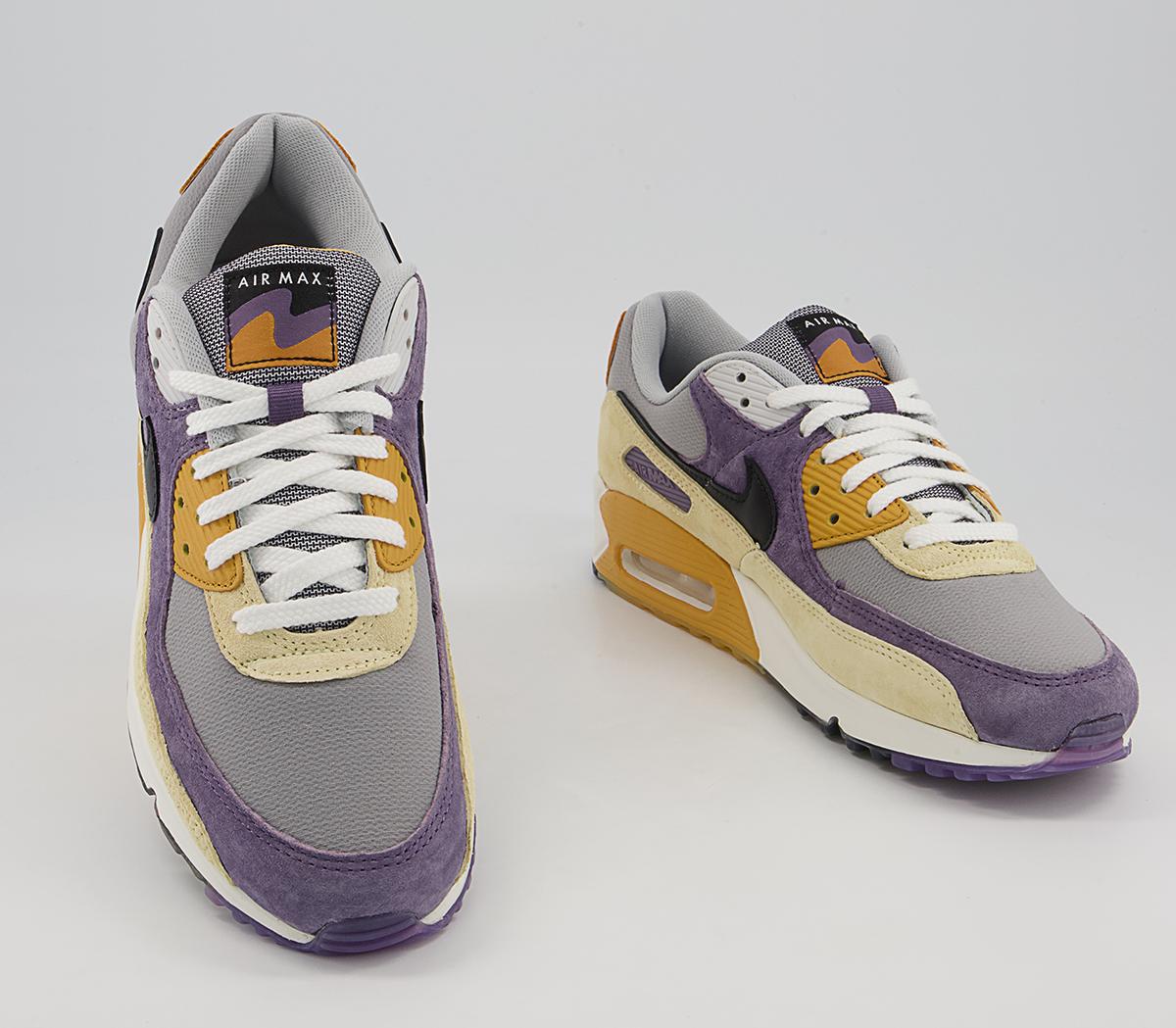 Nike Air Max 90 Trainers Nike Air Max 90 Trainers Court Purple Black Lemon Drop Wolf Grey Bucktan Gy