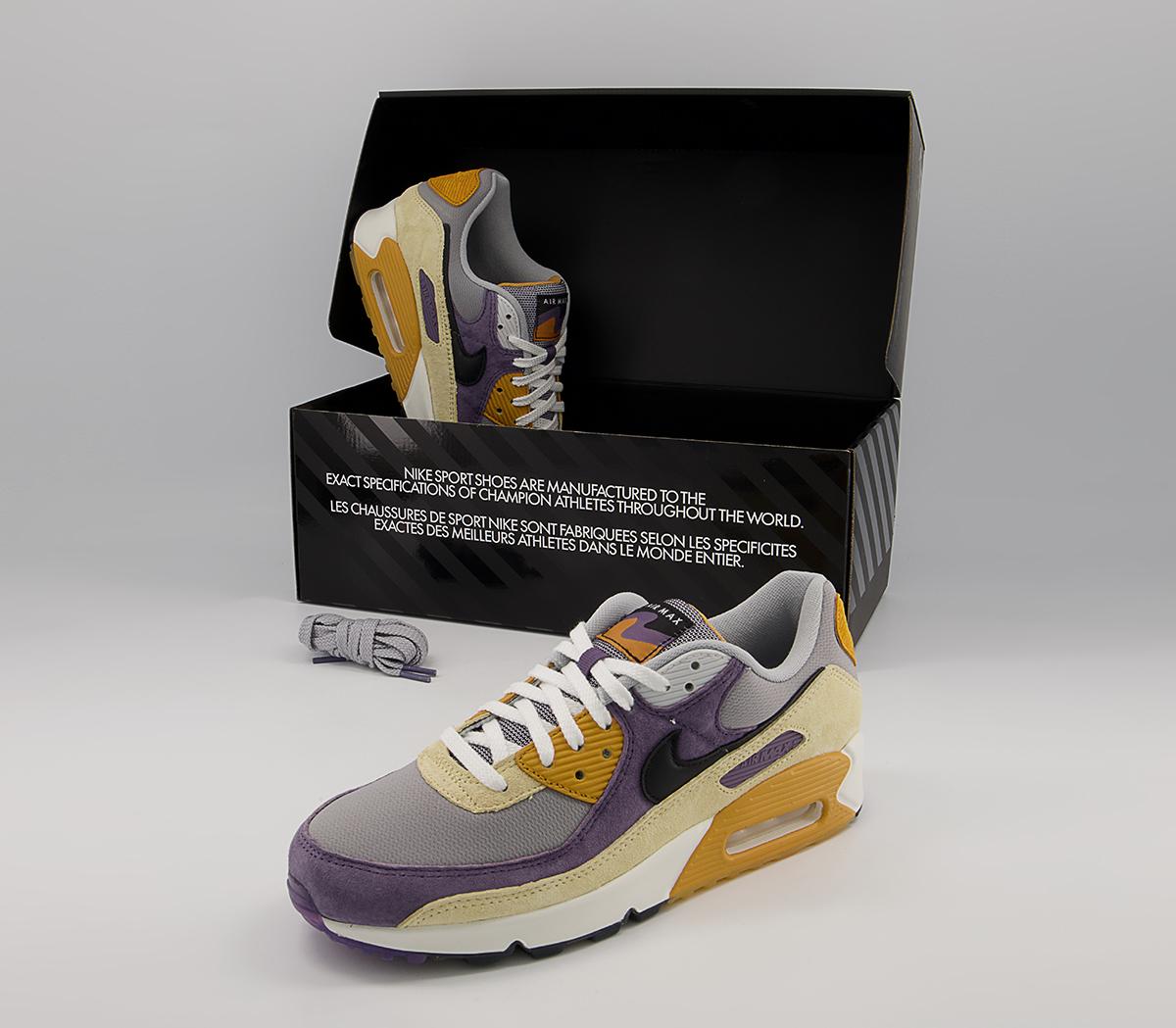 Nike Air Max 90 Trainers Nike Air Max 90 Trainers Court Purple Black Lemon Drop Wolf Grey Bucktan Gy