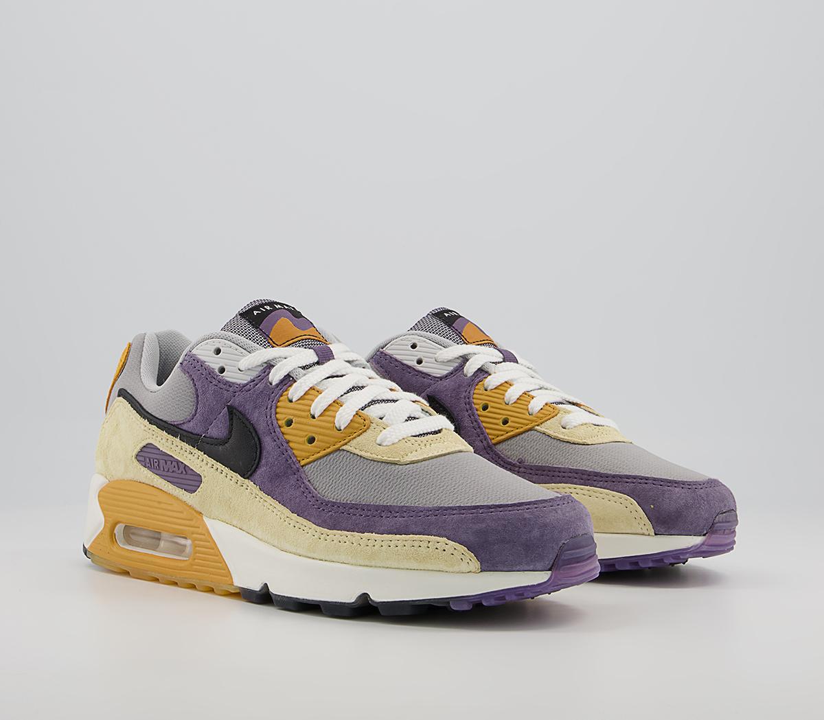 Nike Air Max 90 Trainers Nike Air Max 90 Trainers Court Purple Black Lemon Drop Wolf Grey Bucktan Gy