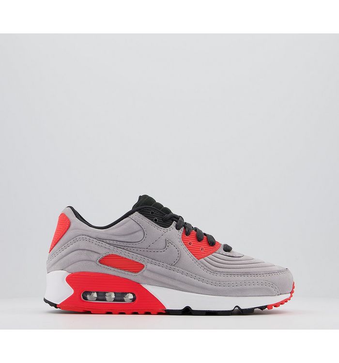 Nike Air Max 90 Trainers NIGHT SILVER BRIGHT CRIMSON Mixed Leather,Multi,Black,Pink,Green