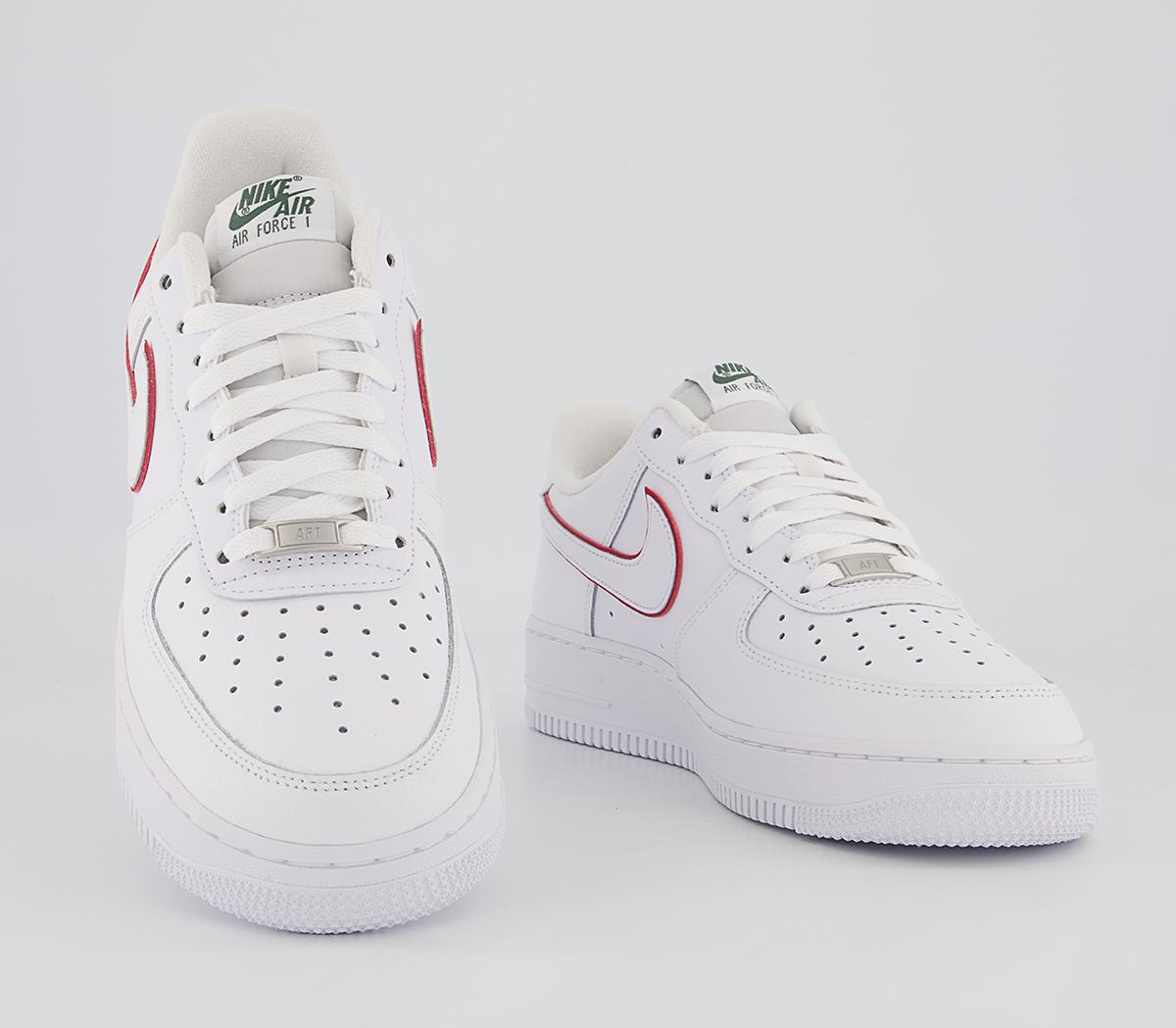 Nike Air Force 1 07 Trainers White University Red Noble Green Silver ...