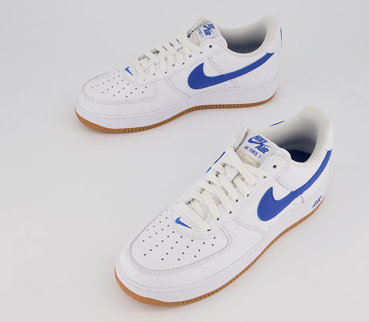 Nike Air Force 1 07 Trainers White Royal Blue Gum Yellow Metallic Gold ...