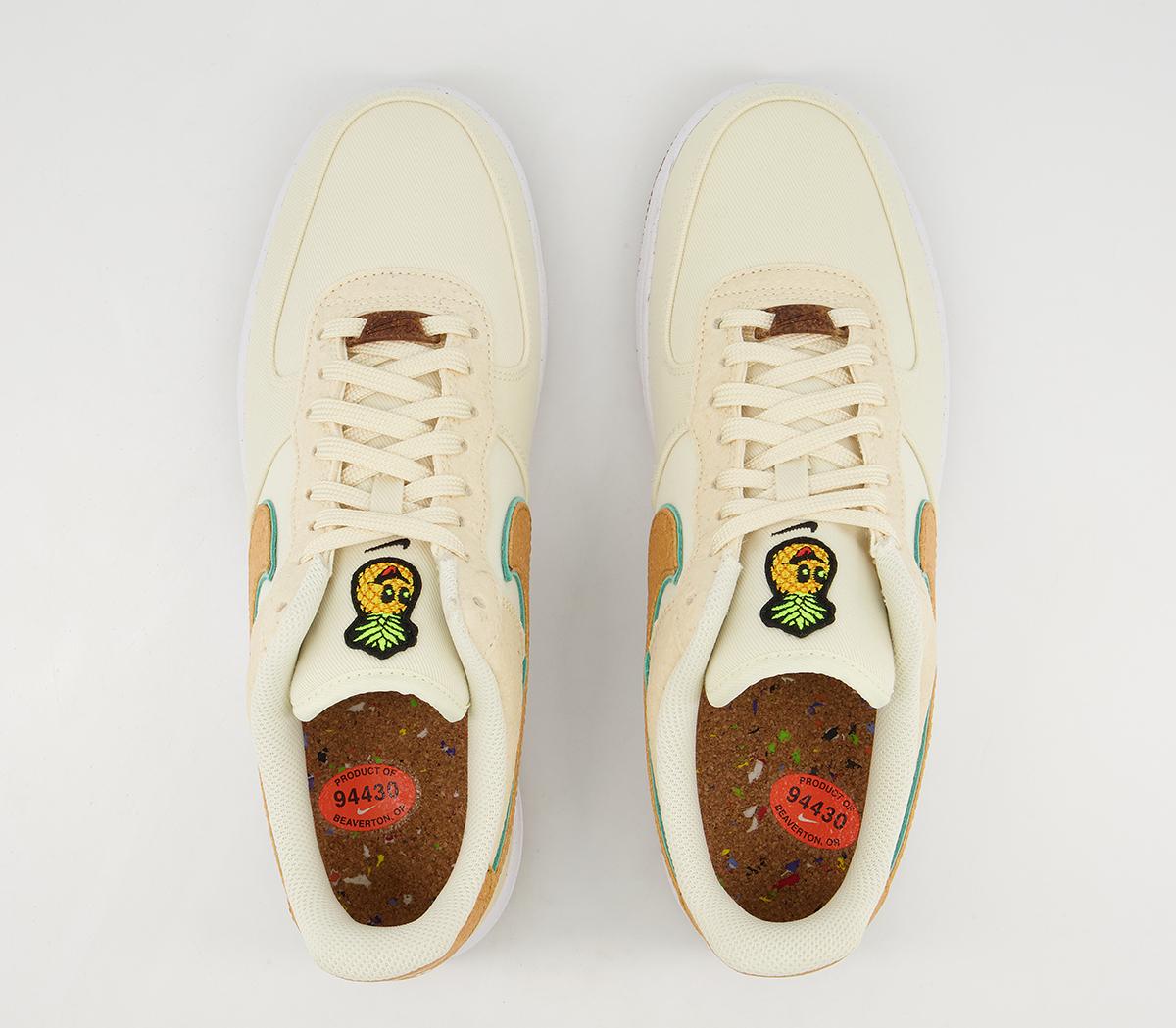 Nike Air Force 1 07 Trainers Nike Air Force 1 07 Trainers Coconut Milk Gold Green Glow Natural White Black