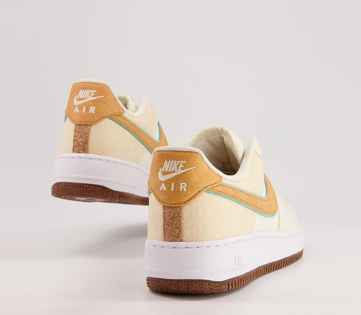 Nike Air Force 1 07 Trainers Nike Air Force 1 07 Trainers Coconut Milk Gold Green Glow Natural White Black