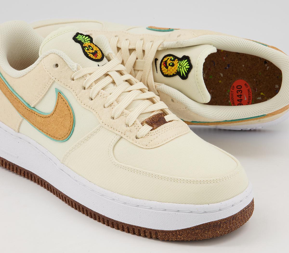 Nike Air Force 1 07 Trainers Nike Air Force 1 07 Trainers Coconut Milk Gold Green Glow Natural White Black
