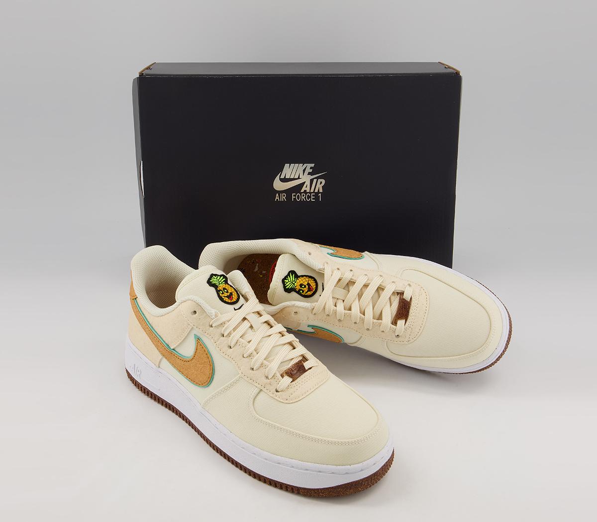 Nike Air Force 1 07 Trainers Nike Air Force 1 07 Trainers Coconut Milk Gold Green Glow Natural White Black