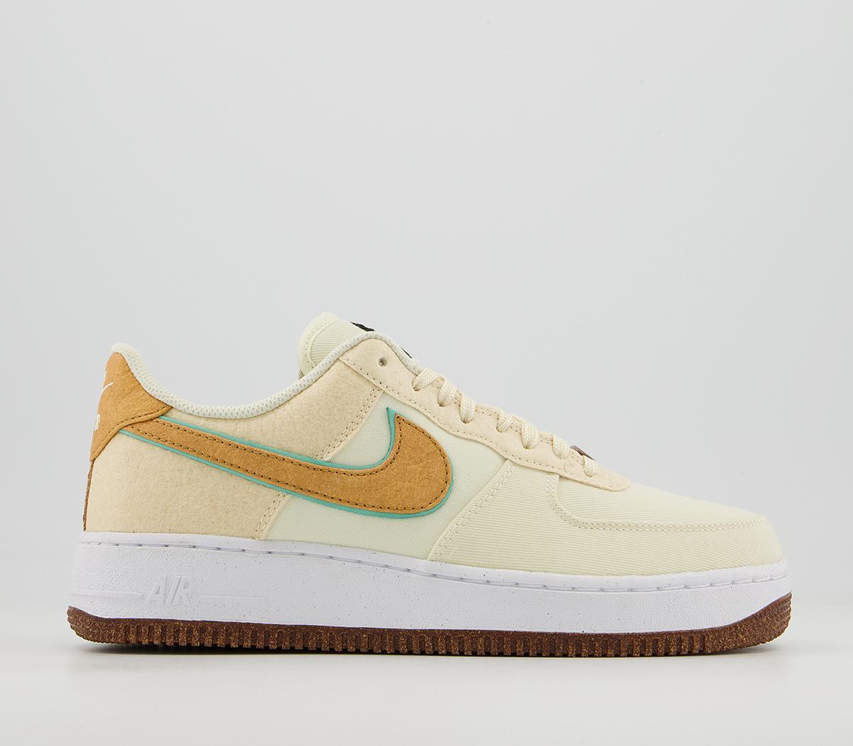 NikeAir Force 1 07 TrainersCoconut Milk Gold Green Glow Natural White Black