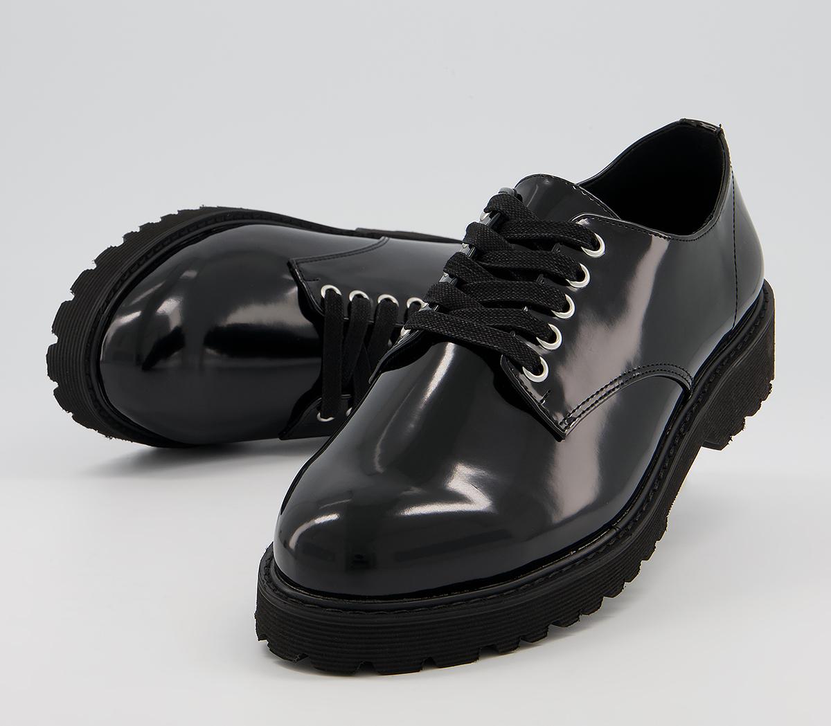 OFFICE Fern Lace Up Flats Black Patent - Flat Shoes for Women