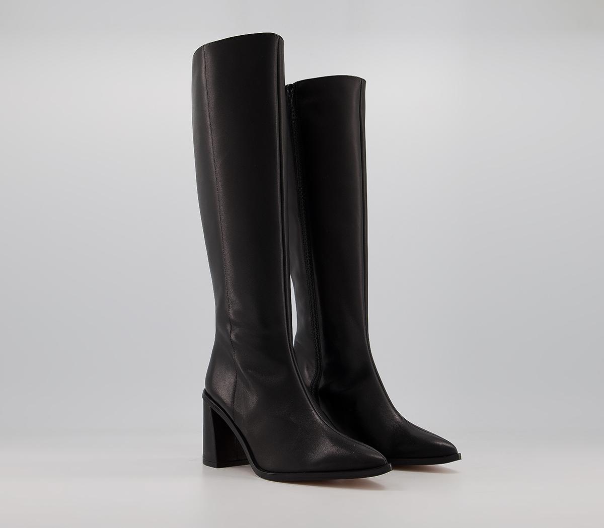 OFFICE Kraft Pointed Knee Boots Black Leather - Knee High Boots