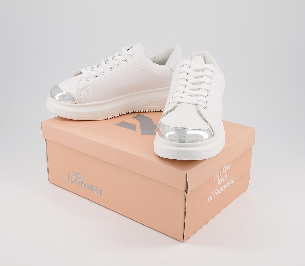 Koi Footwear Koi Chunky Trainers Vegan White Silver Flat Shoes for Women