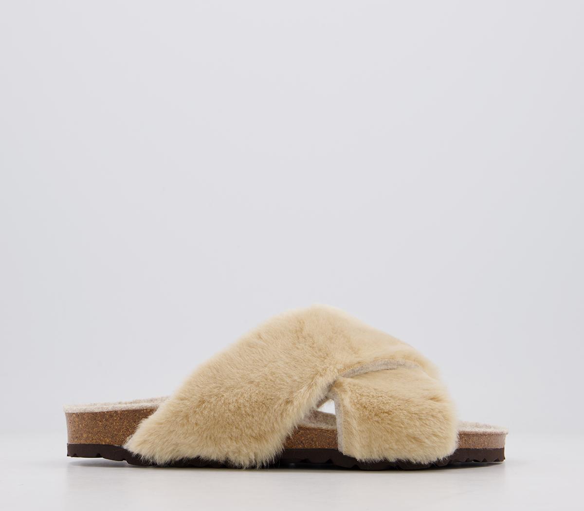 Synthetic fur double strap sandals