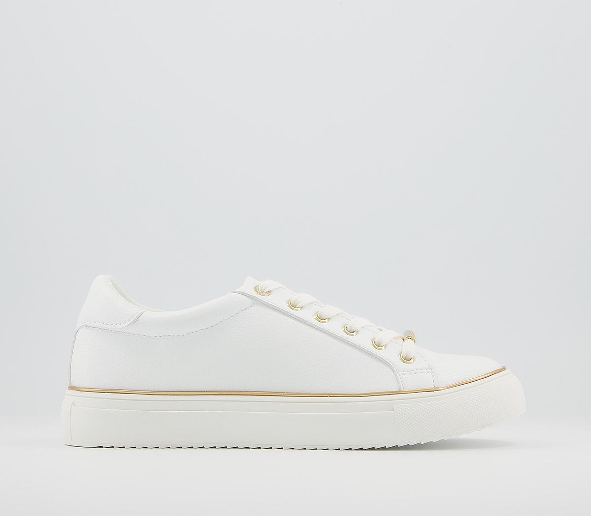 OFFICE Frosty Lace Up With Rand Trainers White With Gold Rand - Flat ...