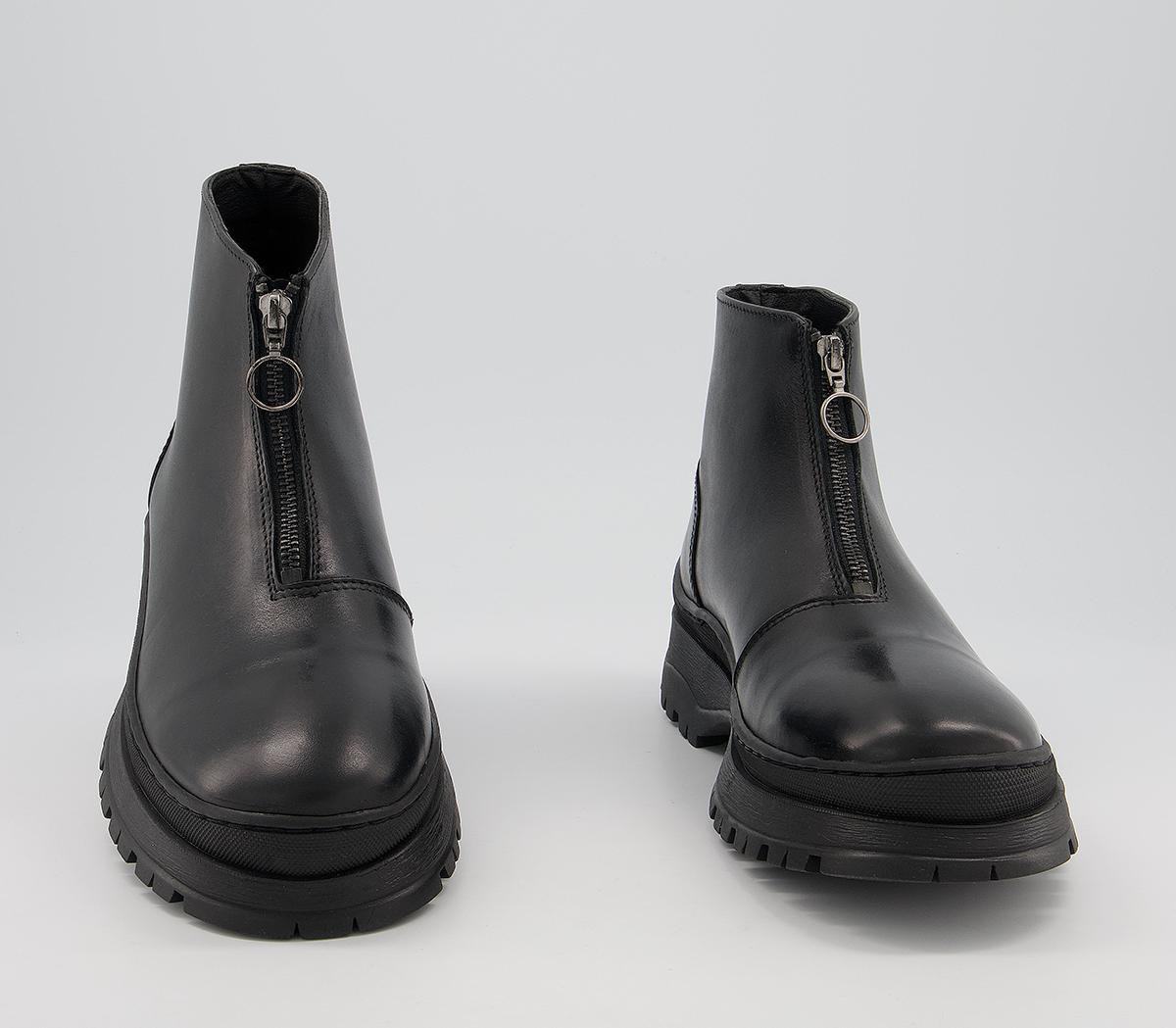 Office Benedict Front Zip Boots Office Benedict Front Zip Boots Black Leather