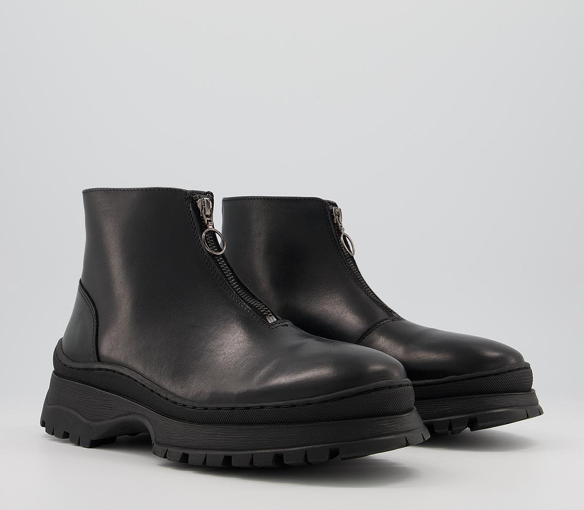Office Benedict Front Zip Boots Office Benedict Front Zip Boots Black Leather
