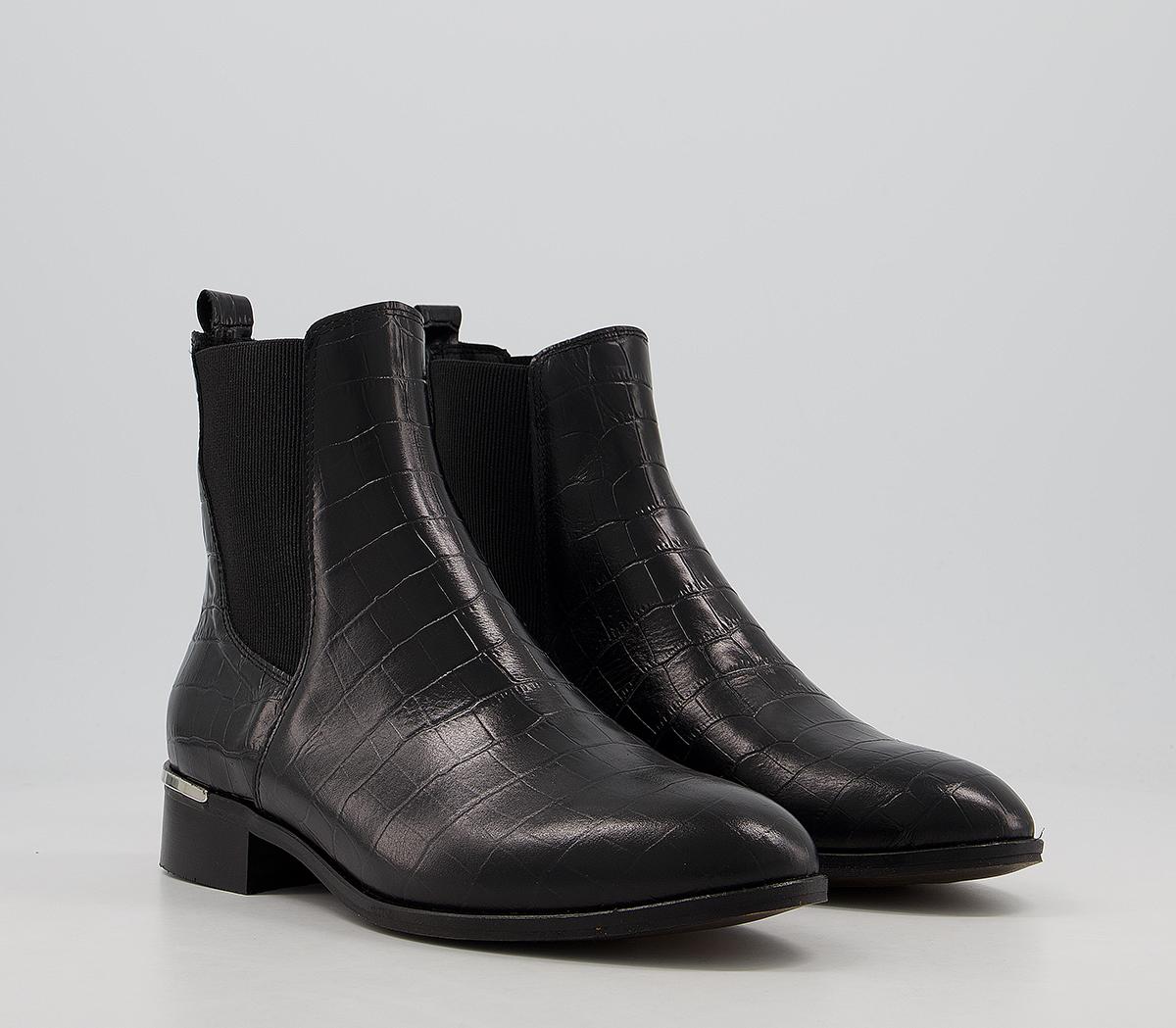 OFFICE Anika Smart Chelsea Boots With Metal Clip Black Croc Leather ...