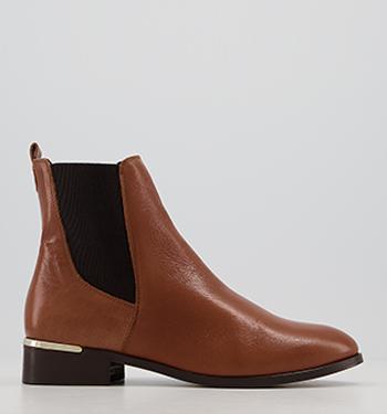 OFFICE Anika Smart Chelsea Boots With Metal Clip Tan Leather