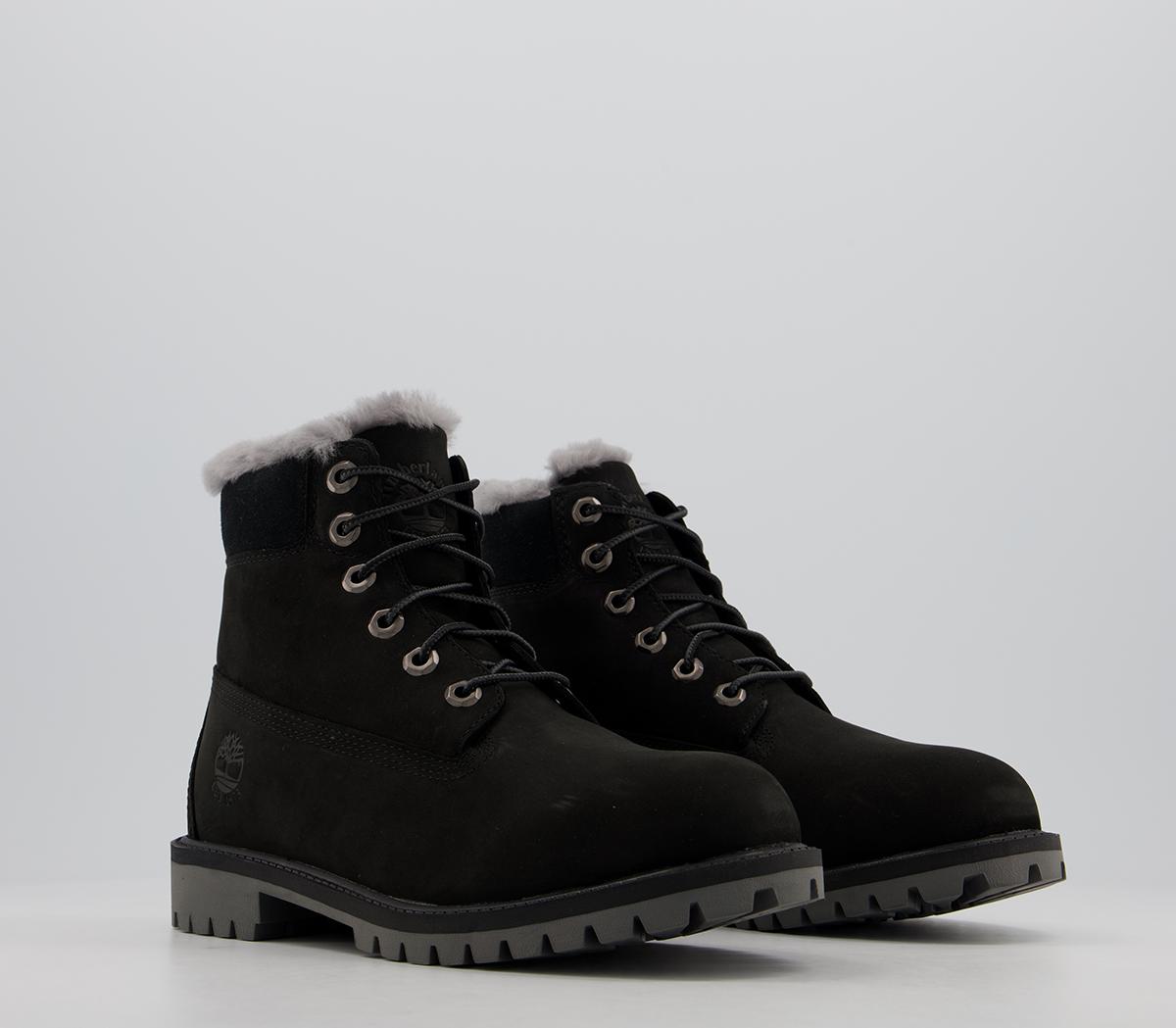 Timberland 6 Inch Fur Lined Junior Boots Timberland 6 Inch Fur Lined Junior Boots Black