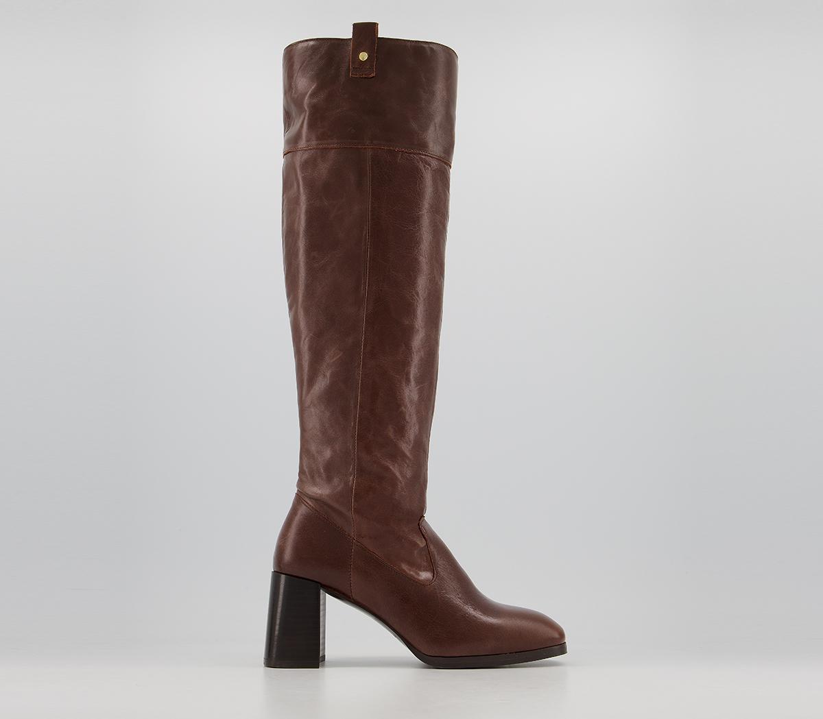 OFFICE Kacey Platform Knee Boots Chocolate Leather - Knee High Boots