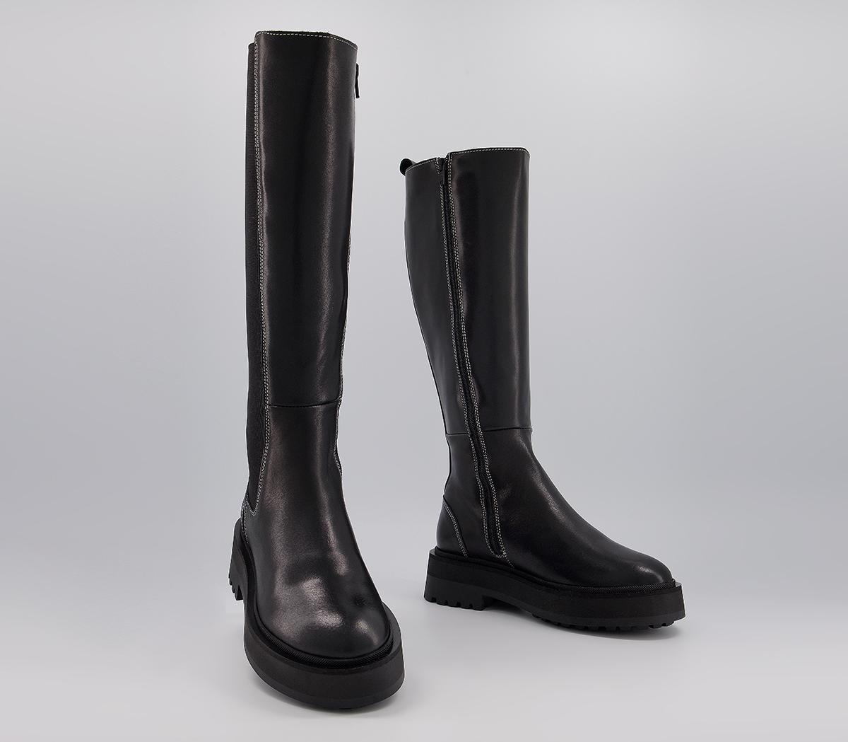 Office Kinley Feature Elastic Knee Boots Office Kinley Feature Elastic Knee Boots Black Leather