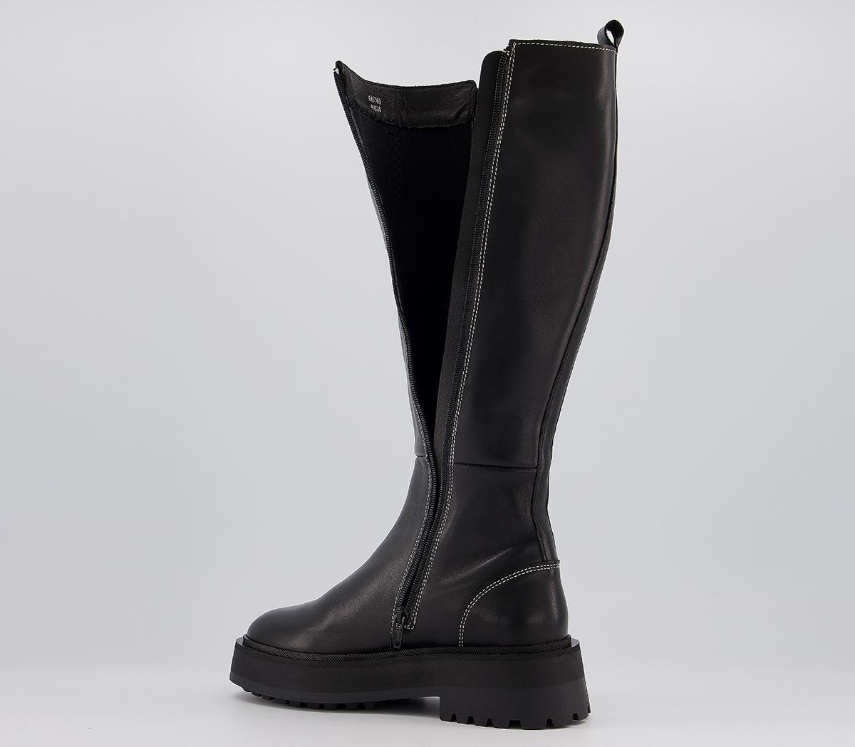 Office Kinley Feature Elastic Knee Boots Office Kinley Feature Elastic Knee Boots Black Leather