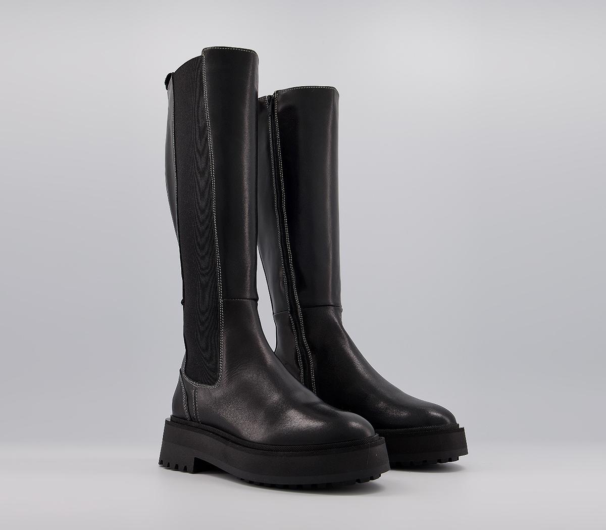 Office Kinley Feature Elastic Knee Boots Office Kinley Feature Elastic Knee Boots Black Leather