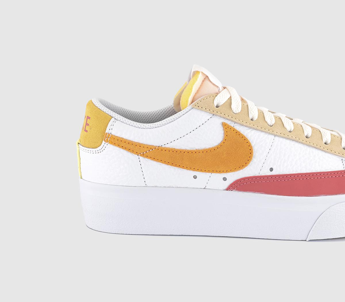 NikeBlazer Low Platform TrainersWhite Vivid Orange Citron Pulse Adobe