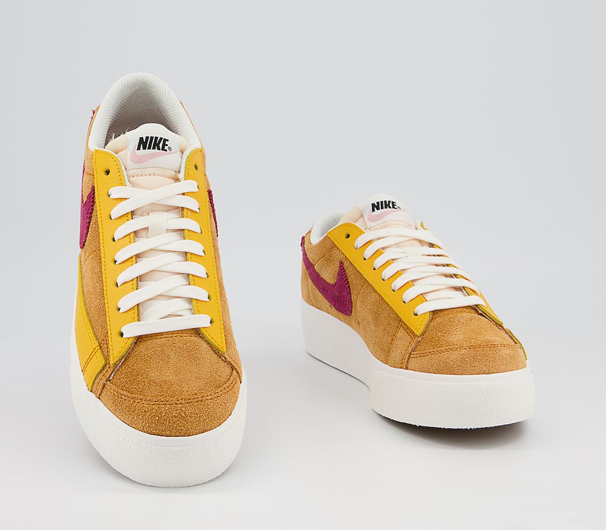 Nike Blazer Low Platform Trainers Sunset Rush Maroon University Gold ...