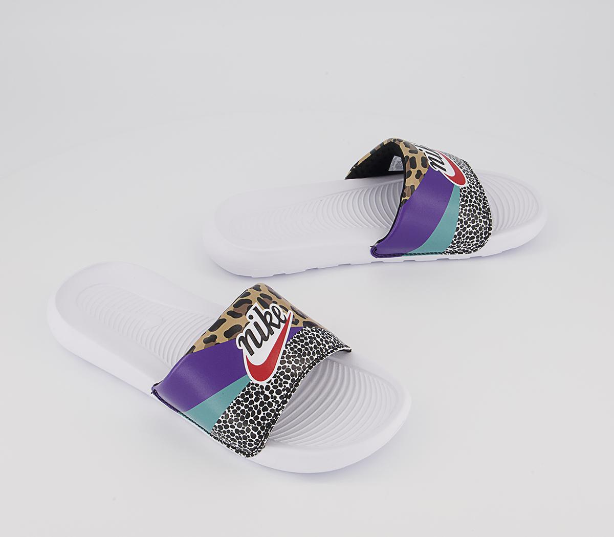 Nike Victori One Sliders Nike Victori One Sliders White Habanero Red Black Electro Purple